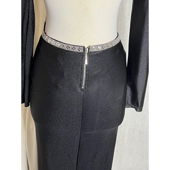 Fashion Nova Black Long Sleeve Backless Dress With Rhinestone Trim Evening  flaw - Picture 15 of 16